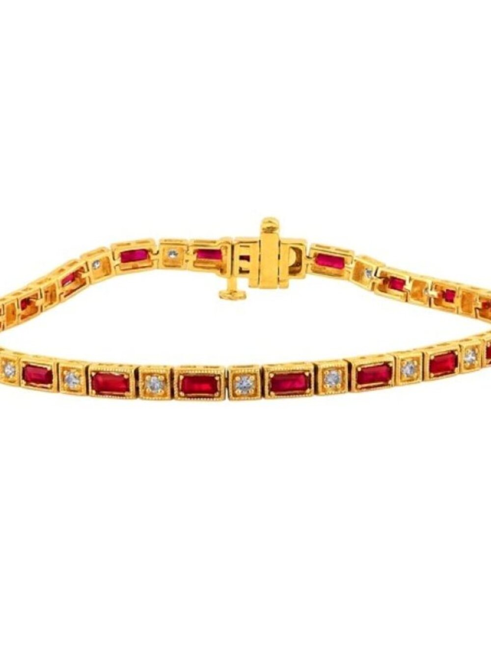 3.51 Carat Natural Diamond and Ruby Fancy Bracelet 14K Yellow Gold 7''